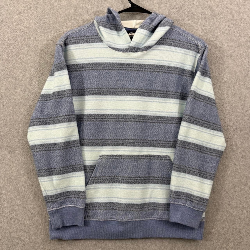 Quicksilver striped hoodie women's xl blue gray surf lounge cozy pullover 507